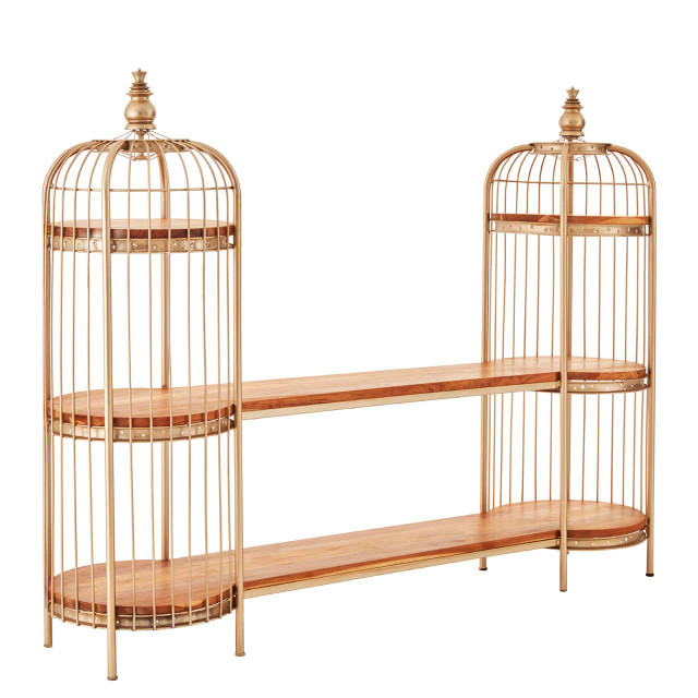 Premier Housewares Mantis Champagne Gold Finish Birdcage Shelf Unit