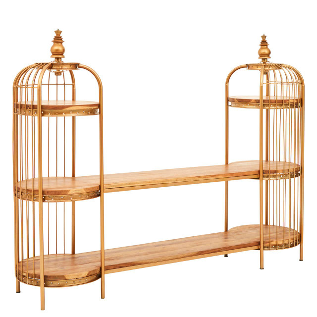 Premier Housewares Mantis Long Gold Finish Birdcage Shelf Unit