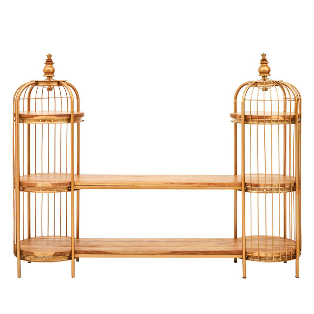 premier housewares Mantis Long Gold Finish Birdcage Shelf Unit