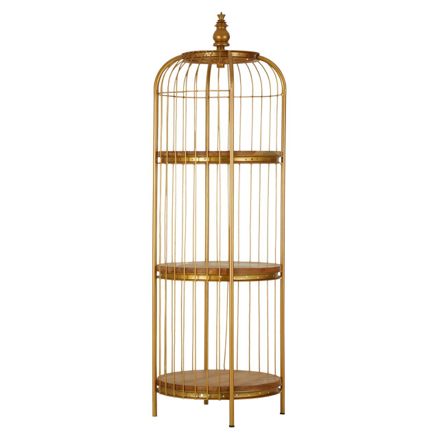 Premier Housewares Mantis Medium Gold Finish Birdcage Shelf Unit