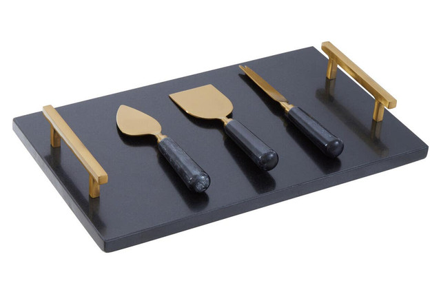 Premier Housewares Marina Black And Gold Cheese Board And Knife Set
