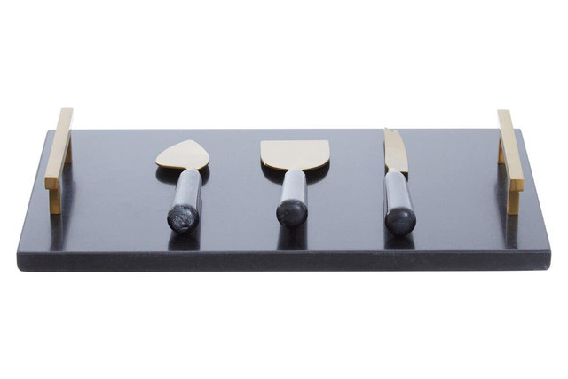 Premier Housewares Marina Black And Gold Cheese Board And Knife Set