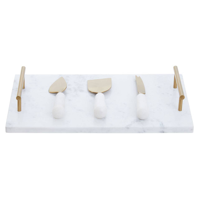 Premier Housewares Marina White And Gold Cheese Board And Knife Set