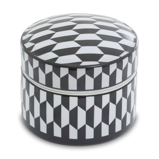 Premier Housewares Marlo Large Black And White Geometric Print Ceramic Trinket Box