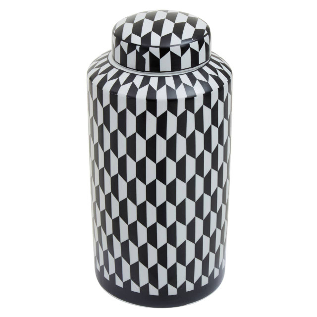 Premier Housewares Marlo Large Black And White Geometric Print Ceramic Jar