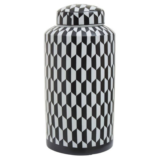 premier housewares Marlo Large Black and White Geometric Print Ceramic Jar