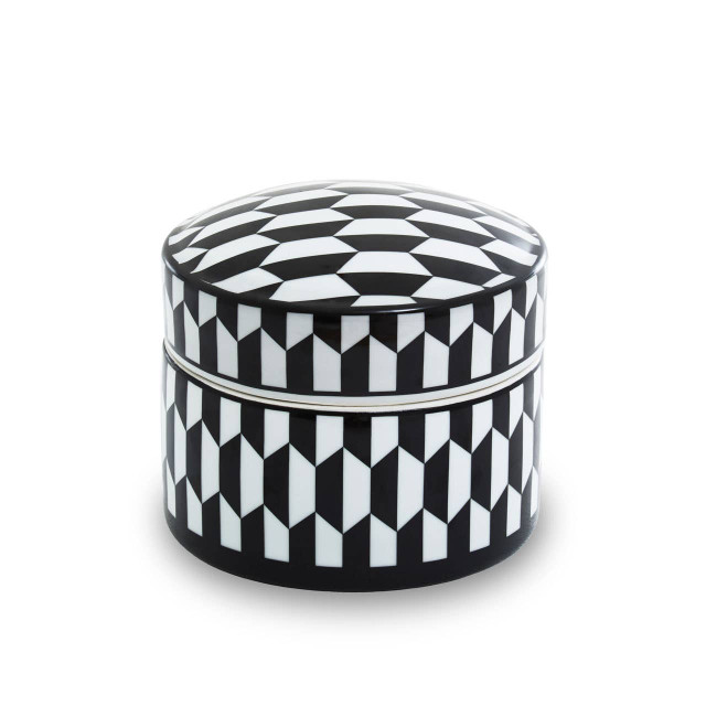 premier housewares Marlo Large Black and White Geometric Print Ceramic Trinket Box