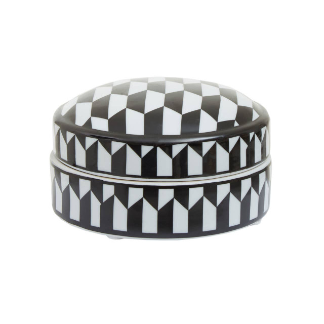 Premier Housewares Marlo Small Black And White Geometric Print Ceramic Trinket Box