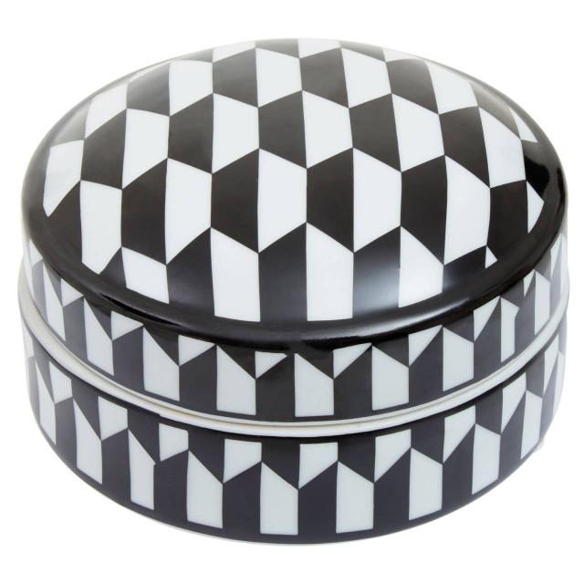 Premier Housewares Marlo Small Black And White Geometric Print Ceramic Trinket Box