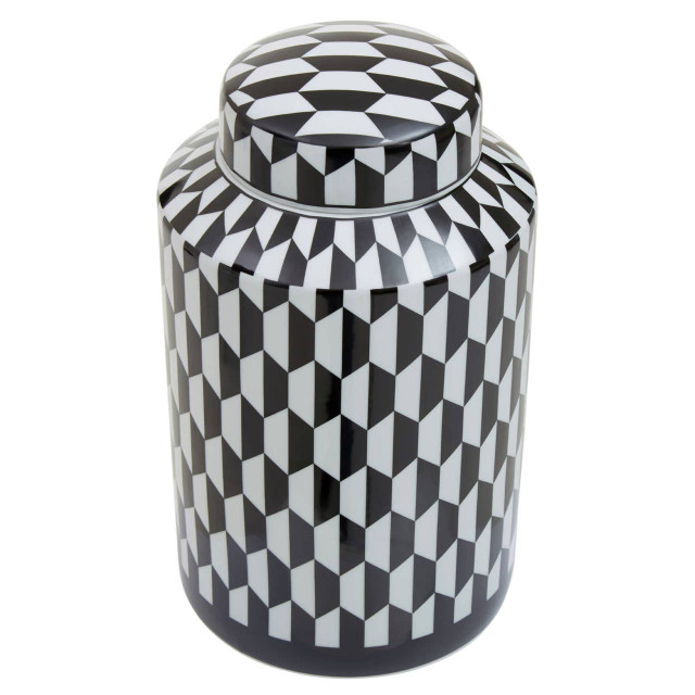 Premier Housewares Marlo Small Black And White Geometric Print Ceramic Jar