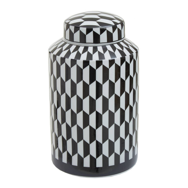 premier housewares Marlo Small Black and White Geometric Print Ceramic Jar