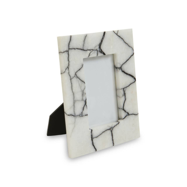 premier housewares Marmara White and Black Marble 4In X 6In Small Photo Frame