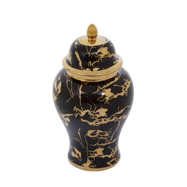 Premier Housewares Marmo Large Marble Effect Black And Gold Ceramic Jar