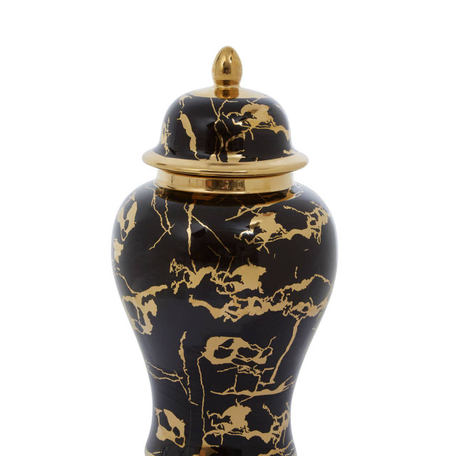 Premier Housewares Marmo Large Marble Effect Black And Gold Ceramic Jar