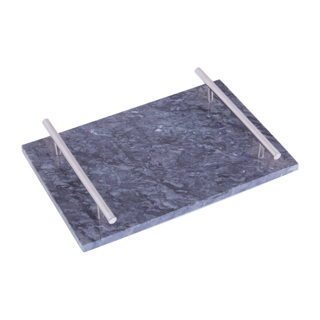 Premier Housewares Marmore Black Marble Serving Board With Silver Handles