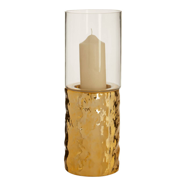 Premier Housewares Martele Small Pillar Gold Candle Holder