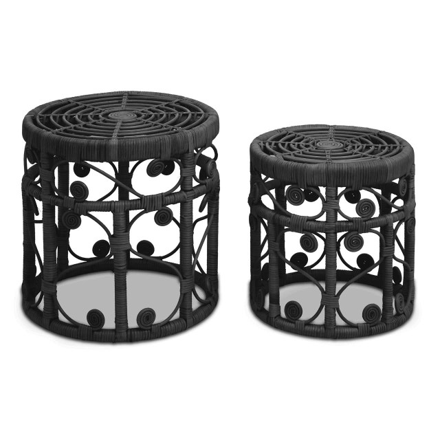 Premier Housewares Mataram Set Of Two Black Natural Rattan Tables