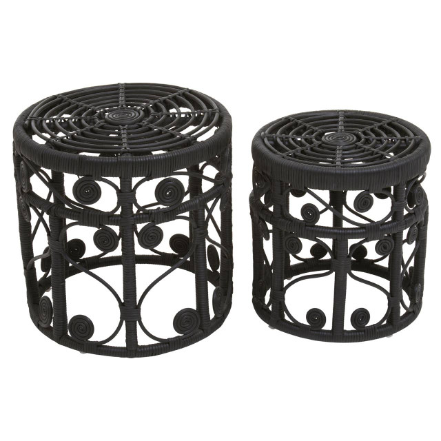 Premier Housewares Mataram Set Of Two Black Natural Rattan Tables