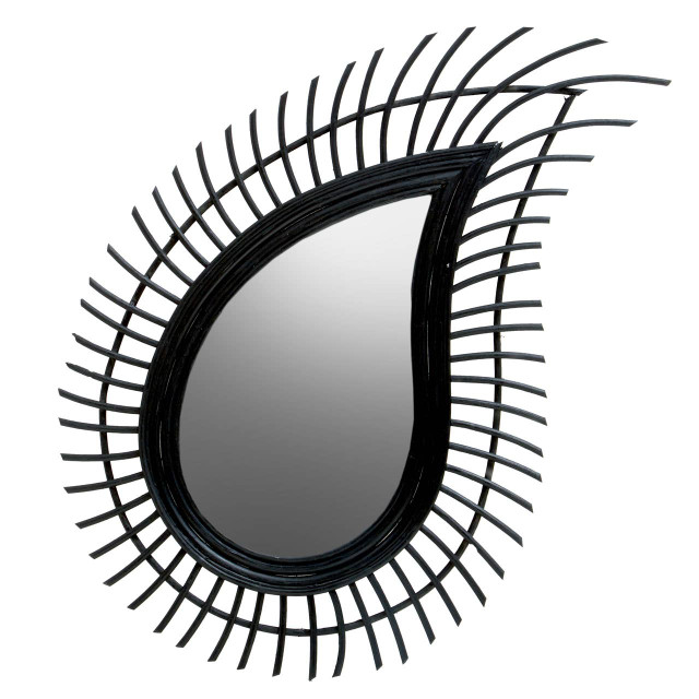 premier housewares Mataram Teardrop Black Natural Rattan Wall Mirror