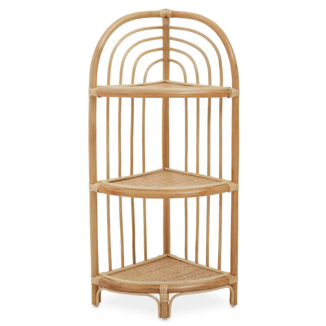 Premier Housewares Mataram Three Tier Natural Rattan Corner Shelf Unit