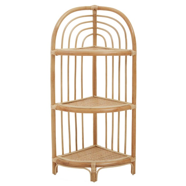 Premier Housewares Mataram Three Tier Natural Rattan Corner Shelf Unit
