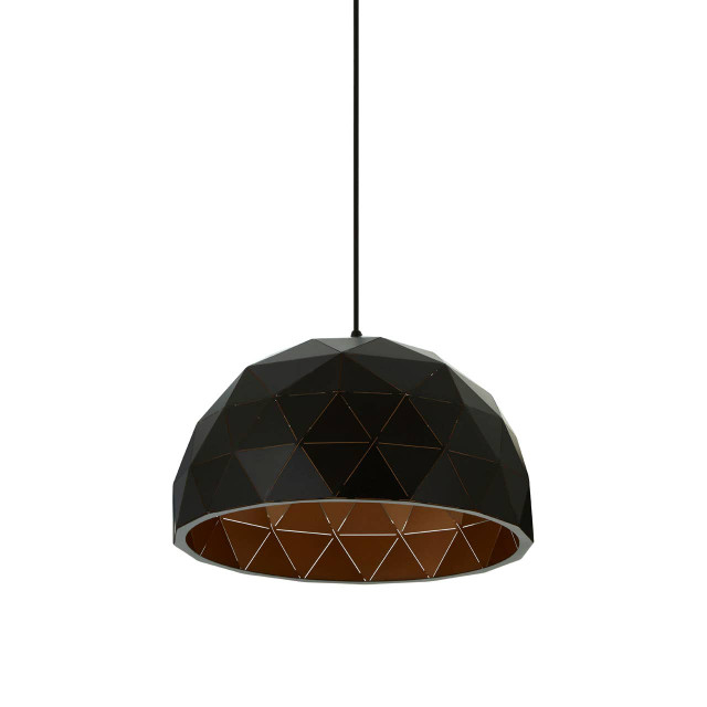 Premier Housewares Mateo Small Black And Copper Dome Pendant Light