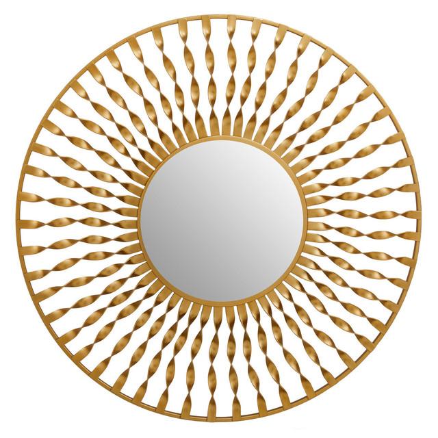 premier housewares Matera Sunburst Gold Finish Metal Frame Round Wall Mirror