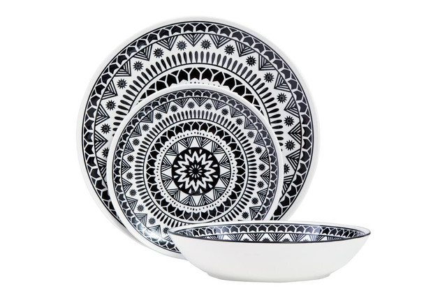 Premier Housewares Maya 12 Piece Black And White Dinner Set