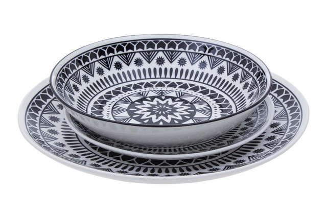 premier housewares Maya 12 Piece Black And White Dinner Set