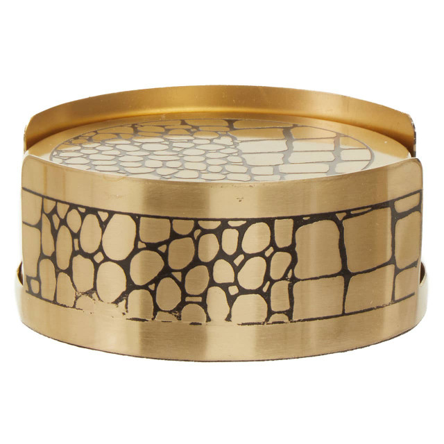 premier housewares Meko Set of 4 Gold Finish Croc Pattern Coasters And Holder