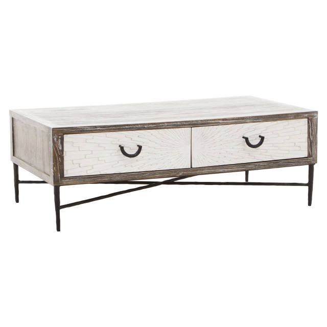 Premier Housewares Milan 2 Drawer Recycled Elm Wood Coffee Table