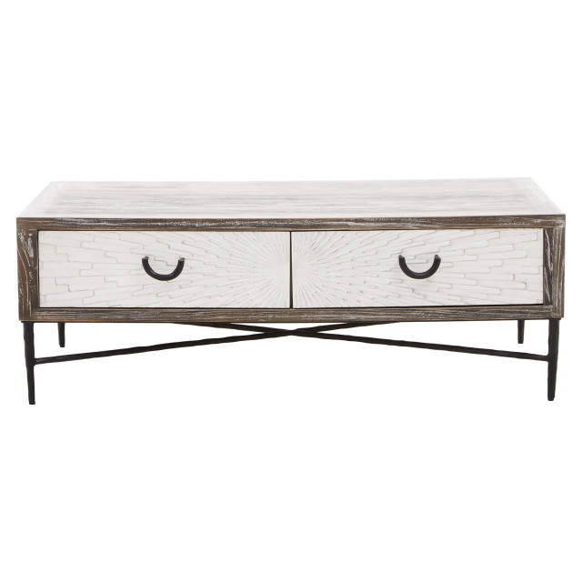 premier housewares Milan 2 Drawer Recycled Elm Wood Coffee Table