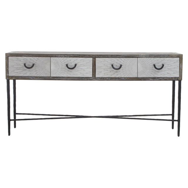 premier housewares Milan Four Drawer Elm Wood Console Table