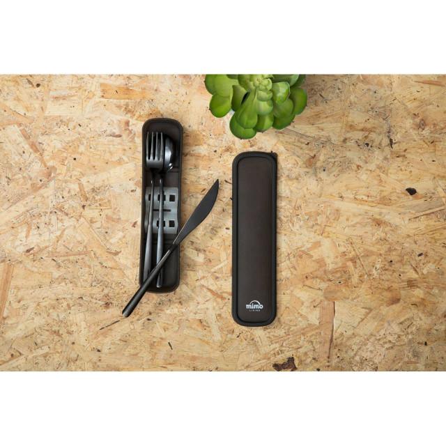 Premier Housewares Mimo 3 Piece Black Travel Cutlery Set With Case