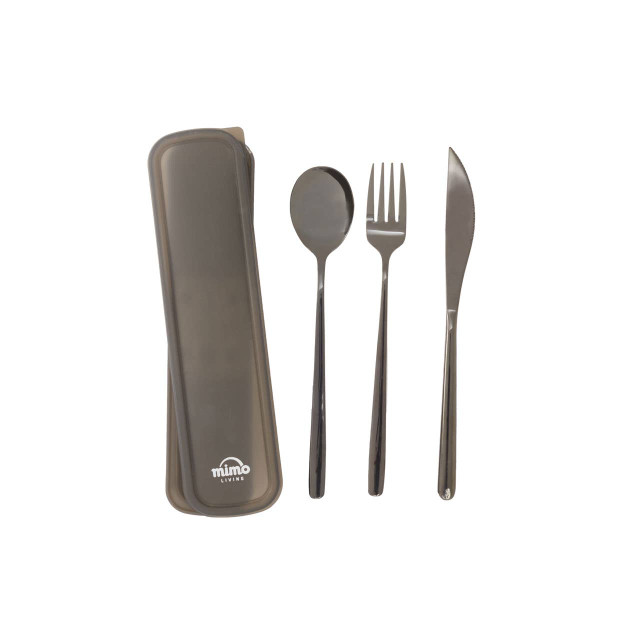 premier housewares Mimo 3 Piece Black Travel Cutlery Set with Case