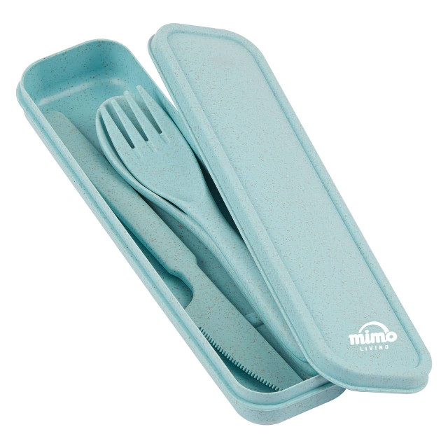 Premier Housewares Mimo 3 Piece Mint Wheat Straw Travel Cutlery Set