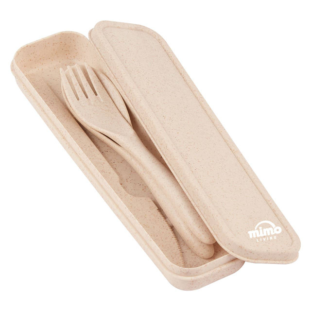 Premier Housewares Mimo 3 Piece Natural Wheat Straw Travel Cutlery Set