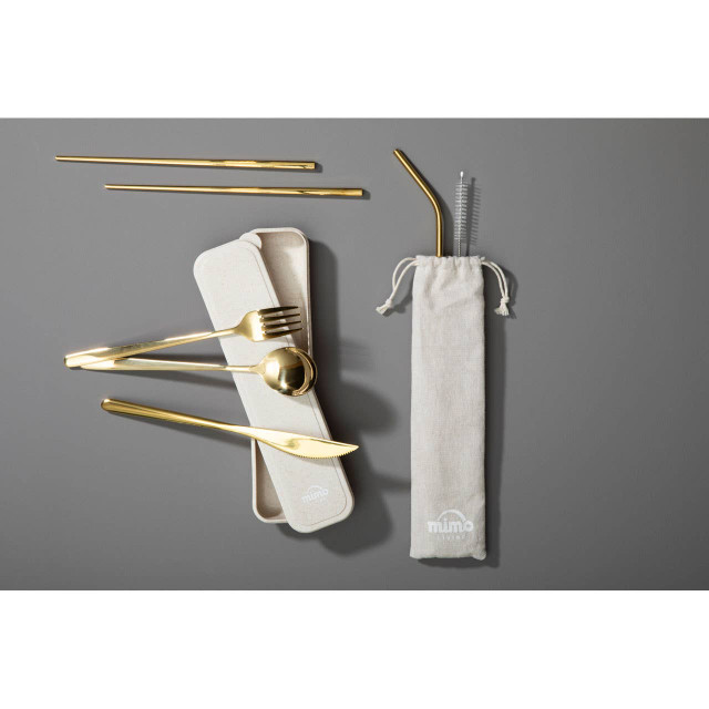 Premier Housewares Mimo 6 Piece Gold Travel Cutlery Set With Case