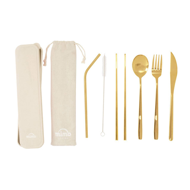premier housewares Mimo 6 Piece Gold Travel Cutlery Set with Case