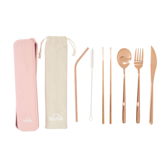 Premier Housewares Mimo 6 Piece Rose Gold Travel Cutlery Set With Case