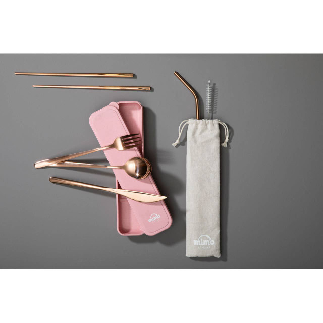 Premier Housewares Mimo 6 Piece Rose Gold Travel Cutlery Set With Case