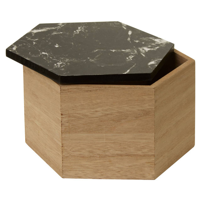 Premier Housewares Mimo Black Marble Effect Hexagonal Trinket Box