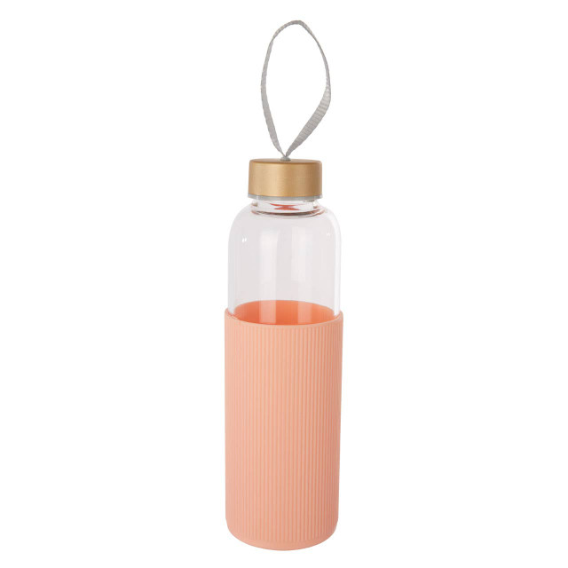 Premier Housewares Mimo Glass Bottle With Peach Pink Silicone Sleeve
