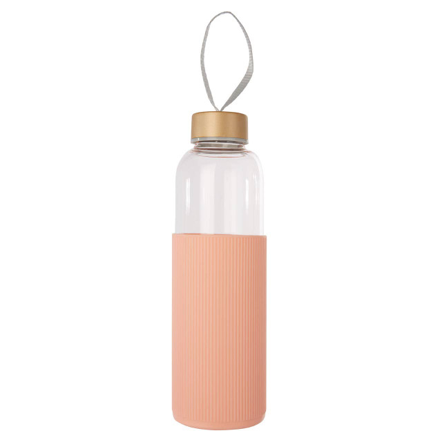 premier housewares Mimo Glass Bottle With Peach Pink Silicone Sleeve