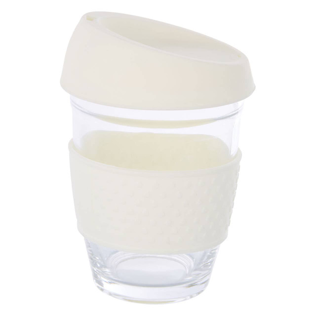 Premier Housewares Mimo Glass Mug With Cream Silicone Band Lid