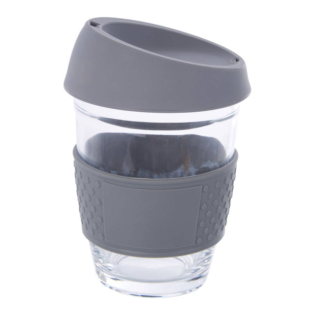 Premier Housewares Mimo Glass Mug With Grey Silicone Band Lid