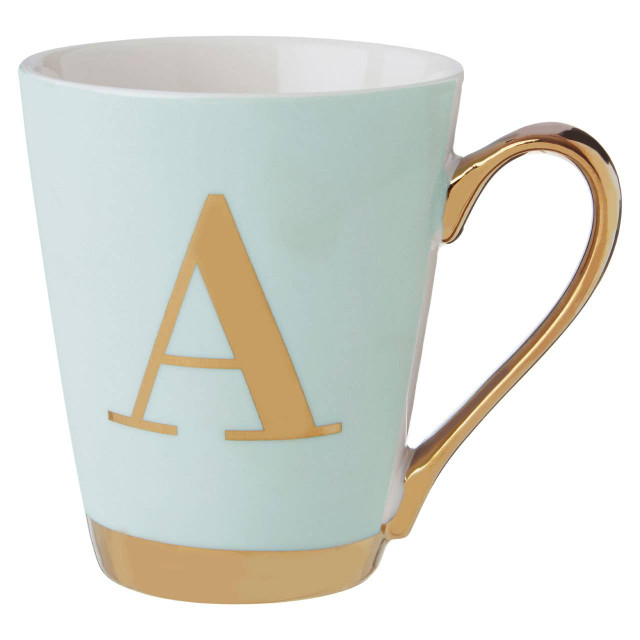 premier housewares Mimo Green Frosted Deco A Letter Monogram Mug