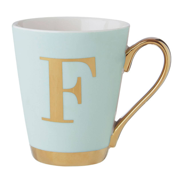 premier housewares Mimo Green Frosted Deco F Letter Monogram Mug