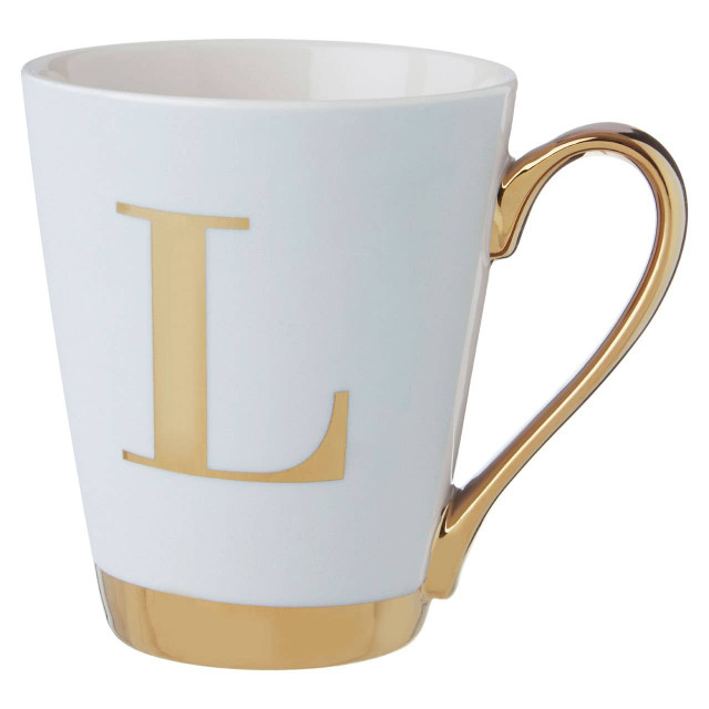 premier housewares Mimo Green Frosted Deco L Letter Monogram Mug
