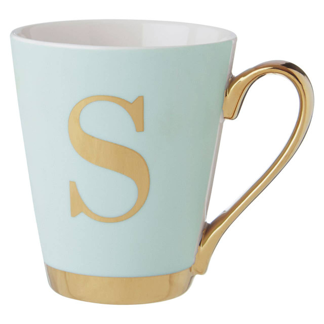 premier housewares Mimo Green Frosted Deco S Letter Monogram Mug